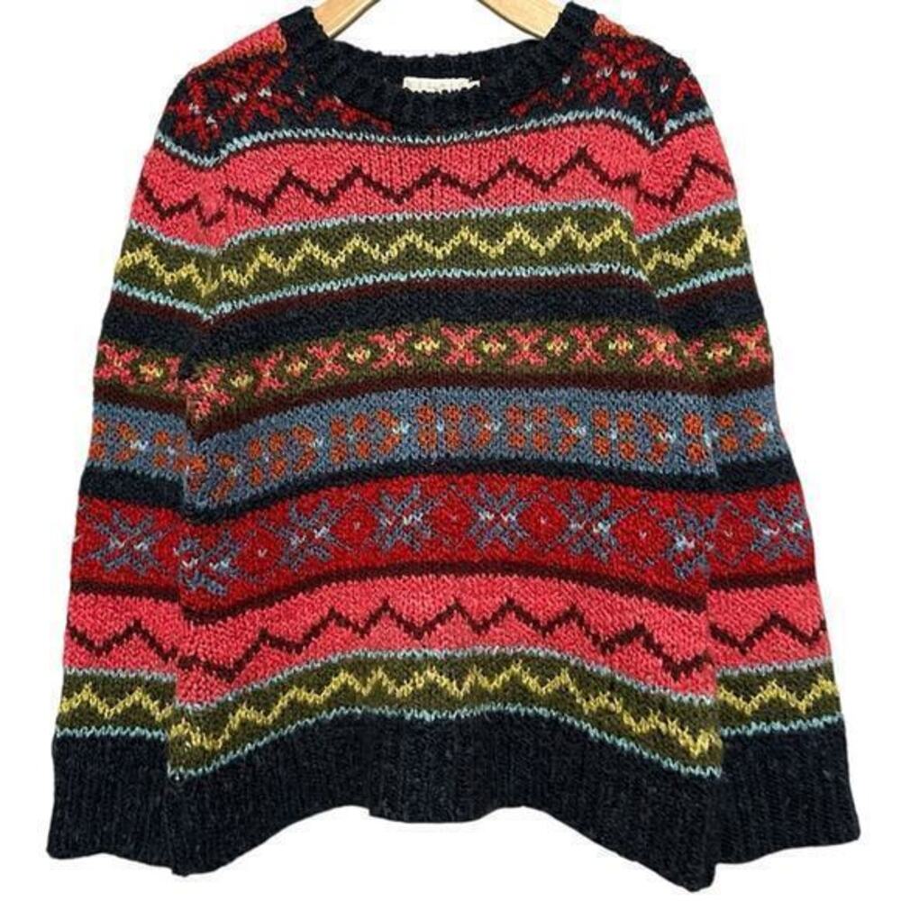 Relais Knitware Vintage Women’s Size M Blue Pink Red Fairisle Crewneck Sweater